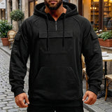 Riolio  Men's Half Zip Raglan Sleeve Hoodie with Arm Pockets Front Utility Pocket Casual Streetwear Sweatshirt with Multiple Colors