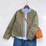 Riolio Japanese Niche High-end Jacket Korean cityboy wear 2025 New Military Green Tops for men Women's Spring Clothes simple O-neck top