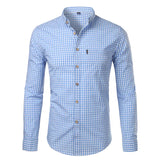 Riolio Small Plaid Button Down Shirt Men Summer New Long Sleeve Slim Fit Mens Dress Shirts Casual Checks Gingham Chemise Homme