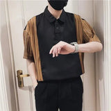 Riolio  Spliced contrasting Shirt Men's Trendy Brand Slim Short-sleeved Shirt Men's Summer Trendy Casual Versatile Tops