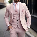 Riolio  Pink Luxury Men Suits Terno Slim fit 3 Piece Jacket Pant With Vest Groom Wedding Tuxedo Costume Homme Formal Occasion Terno