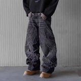 Riolio  Y2k Hip Hop Baggy Jeans Men's Street Fashion Raw Edge Embroidered Jeans Street Gothic Retro High Waisted Wide Leg Trousers