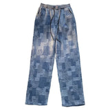 Riolio Autumn Blue Black Plaid Jeans For Men Y2K Vintage Wide-leg Jean High Street Loose Straight Denim Trousers Hip Hop Pantalones