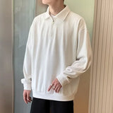 Riolio Solid Lapel Shirt Men's Autumn High Street Simple Half Zip Turn Down Collar Sweatshirt Light Mature Premium Feel Jacket