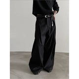 Riolio  Men's Black Wide Leg Pants Double Pleated Design Casual Business Trousers with Drape Effect Loose Straight Leg Streetwear Pants