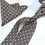 Riolio  2PCS Neck Tie Set Luxury Brown Floral Dots Neckties Khaki Striped Handkerchief Polyester Woven Pocket Square Shirt Accessories