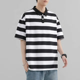 Riolio  Summer Short Sleeve Striped Polos Shirts Men Anti-Wrink Turn Down Collar Casual Polos Male Sports Tees Couple Tops Streetwear