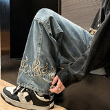 Riolio  Spring New Personality Embroidery Men's Baggy Jeans Streetwear Loose Straight Denim Trousers Male Brand Clothing