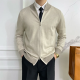 Riolio British Style Slim-fit Sweater with Stand-up Collar American Casual Color-blocked Zipper Cardigan Woolen Top Trendy Jacket Chic