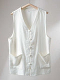 Riolio  Summer Thin Cotton Linen Style Buddhist Layman's Chinese Traditional Shirt Vest Set for Men Retro Hanfu Clothing Ensemble
