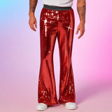 Riolio  Men's Shiny Metallic Sequin Flared Pants Disco Party Bell Bottom Trousers Elastic Waist Sparkly Nightclub Costume