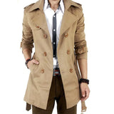 Riolio Autumn And Winter Mens Mid-Length Trench Coat Elegant British Solid Color Coat Korean Style Double-Breasted Casual Trench Coat