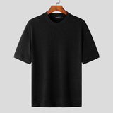 Riolio Fashion Casual Style Tops New Men Knitting Crew Neck Camiseta Stylish Male Solid Comfortable Short Sleeve T-Shirts S-5XL