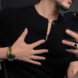 Riolio  Men T-Shirt Slim Casual Henley V-Neck Tshirt Streetwear Fashion Youth Campus Breathable Short-Sleeve Top Men'S Clothing New