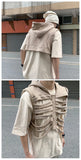 Riolio Skeleton Rib Vest Men's Summer Trendy Design High-end Sleeveless Hooded Vest American High Street Retro Jacket Aesthetic Chic
