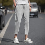 Riolio Men's Straight-leg Pants Spring and Summer New Linen Plaid Retro Fashion Casual Nine Points Pants Men's Clothing Ankle Trousers