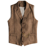 Riolio  Vintage Business Formal Wedding Vest with Pockets, Retro Office Party Sleeveless Jacket Office Party Slim Fit Business Waistcoa