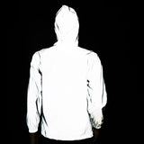 Riolio  Men's Outdoor Full Reflective Jacket Hooded Loose Windproof Night Shiny Coats Jackets Streetwear Fashion Windbreaker Men Women