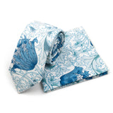 Riolio  Men's Floral Cotton Tie Pocket Handkerchief Set White Blue Woven Necktie Flower Leaves Pattern Wedding Party Accessories Gifts