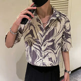 Riolio  Japanese Summer Ice Silk Flower Shirt for Men Short Sleeve Loose Casual Harajuku Oversized 2023 New Thin Hawaiian Shirt Men