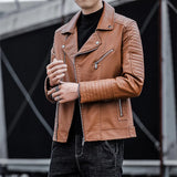 Riolio Leather Jacket Autumn New Flip Collar Slim Fit Casual Style Jackets Men's Motorcycle Outerwear Youth Fashion PU Leather Coat