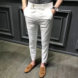 Riolio Summer Trousers For Men Korean Style Slim Fit Casual Pants Small Foot Nine Points Trendy White Suit Pants