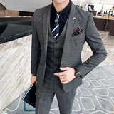 Riolio  S-7XL ( Blazer + Vest + Pants ) Brand Men's Formal Business Suit Three-piece Set Groom Wedding Party Dress Solid Color Plaid