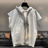 Riolio  Hooded Sleeveless T-shirt Men's Summer New Plus Size Solid Color Loose All-match Vest Tops Street Casual Fashion Men Clothing