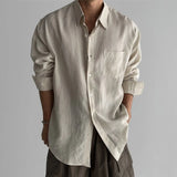 Riolio  Linen Long-sleeved Shirt Men's Spring Autumn Retro Style Loose Thin Breathable Shirt