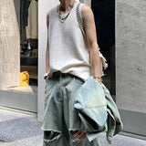 Riolio Vintage Striped Ribbed Tank Tops Men Streetwear Fashion Solid Color O Neck Sleeveless Vest For Mens Summer Casual Slim Camisoles