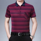 Riolio  New Summer Men's Short Sleeved T-shirt Ice Silk Middle Aged Lapel Polo Shirt