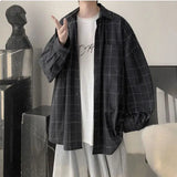 Riolio  Retro Plaid Shirt Men's Trendy Casual All-match Shirt Trendy Thin Jacket Top