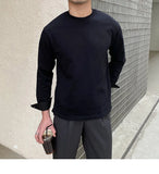 Riolio  New Autumn Fashion Men T-shirt Light Luxury Solid Color Long Sleeve Tops Leisure Streetwear Casual O Neck Basic Shirts M-3XL