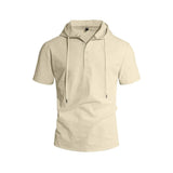 Riolio  Men's Linen Blend Hooded Polo Shirt Summer Casual Short Sleeve Solid Beach T-shirt