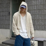 Riolio Vintage Knit Mesh Coat for Men Hole Hooded Cardigan Long Sleeve Tee Male Casual Summer Japanese Streetwear Hip Hop