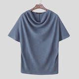 Riolio  Men T Shirt Solid Color Short Sleeve Pleated Casual Male Tee Tops Summer Loose Streetwear Fashion Leisure Men Clothing