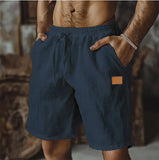 Riolio  Summer New Men Cotton Linen Shorts Embroidery Elastic Waist Beach Shorts Lightweight  Pants Comfort Breath Holiday Shorts