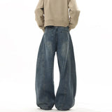 Riolio Wide Leg Jeans Men Denim Dark Blue Floor Sweeping Baggy Trousers Street Dance Hip Hop Unisex Urban Fashion Urban Streetwear