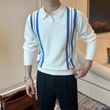 Riolio New British Business Casual Men Polo Shirt Light Luxury Patchwork Slim-fit Knitted Short Sleeve T-shirts Leisure Breathable Tops