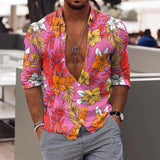 Riolio Spring Autumn Men Hawaiian Shirts Turn-down Collar Buttoned Tops Men's Casual Tropical Printed Long Sleeve Shirt Streetwear