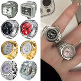 Riolio Vintage Punk Finger Watch Mini Elastic Strap Alloy Watches Couple Rings Jewelry Clock Retro Roman Quartz Watch Rings Women Men