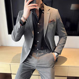 Riolio  (Jacket + Pants) High End Brand Boutique Solid Color Mens Casual business office Suit Groom Wedding Dress Party Blazer Trousers
