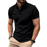 Riolio  Summer Men's Solid Color Polo Shirt Short Sleeve Turn Down Collar Smart Casual Polos Men Streetwear Sports Jogging Tees Tops Man