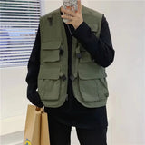 Riolio Summer Thin Outdoor Workwear Jaet Men's Faion Brand Japanese Sle Functional ket Vest Multi-Functional Vest for Photo...