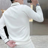 Riolio  High Street Fashion Men Turn-down Collar Half Zipper T-Shirts Simple All-match Long Sleeve Autumn Winter Panelled Elastic Tops
