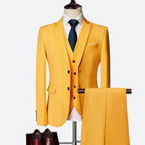 Riolio WELL DRESSED MEN 3 Piece Men's Wedding Suit Fashion Men's Slim Solid Color Business Office Suit Sets Large Size Men Blazer+ Pants + Vest