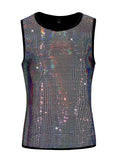 Riolio  Men's Sparkly Sequin Tank Top Sleeveless U-Neck Glitter Vest for Nightclub Party Stage Performance