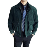 Riolio  Men Casual Corduroy Jacket with Lapel Collar Full Zipper Closure Workwear Loose Fit Coat Outerwear Cardigan for Daily Use