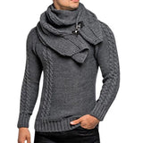 Riolio 2Pcs/Set O-Neck Long Sleeve Twist Ribbed Cuffs Men Sweater Scarf Autumn Winter Solid Color Thickened Warm Sweater Jumper Scarf