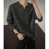 Riolio  2025 New Fall Mens Long Sleeve Tshirt Soft Comfortable Casual Knitted Shirt V Neck Top Fashion Mens Clothing Teen Boys Clothing